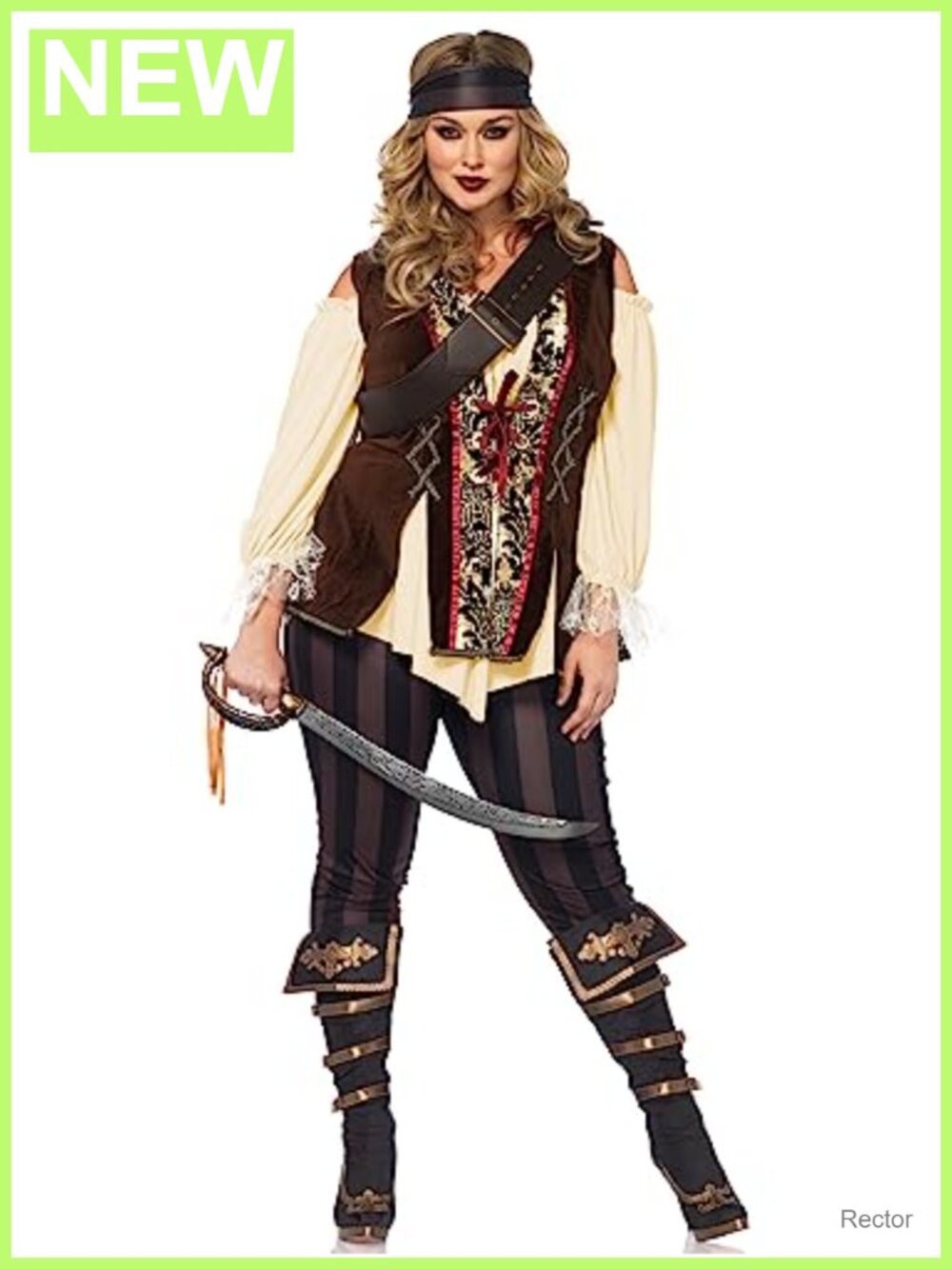Plus Size Pirate Costume 4 Piece Set with Shirt Leggings Headband